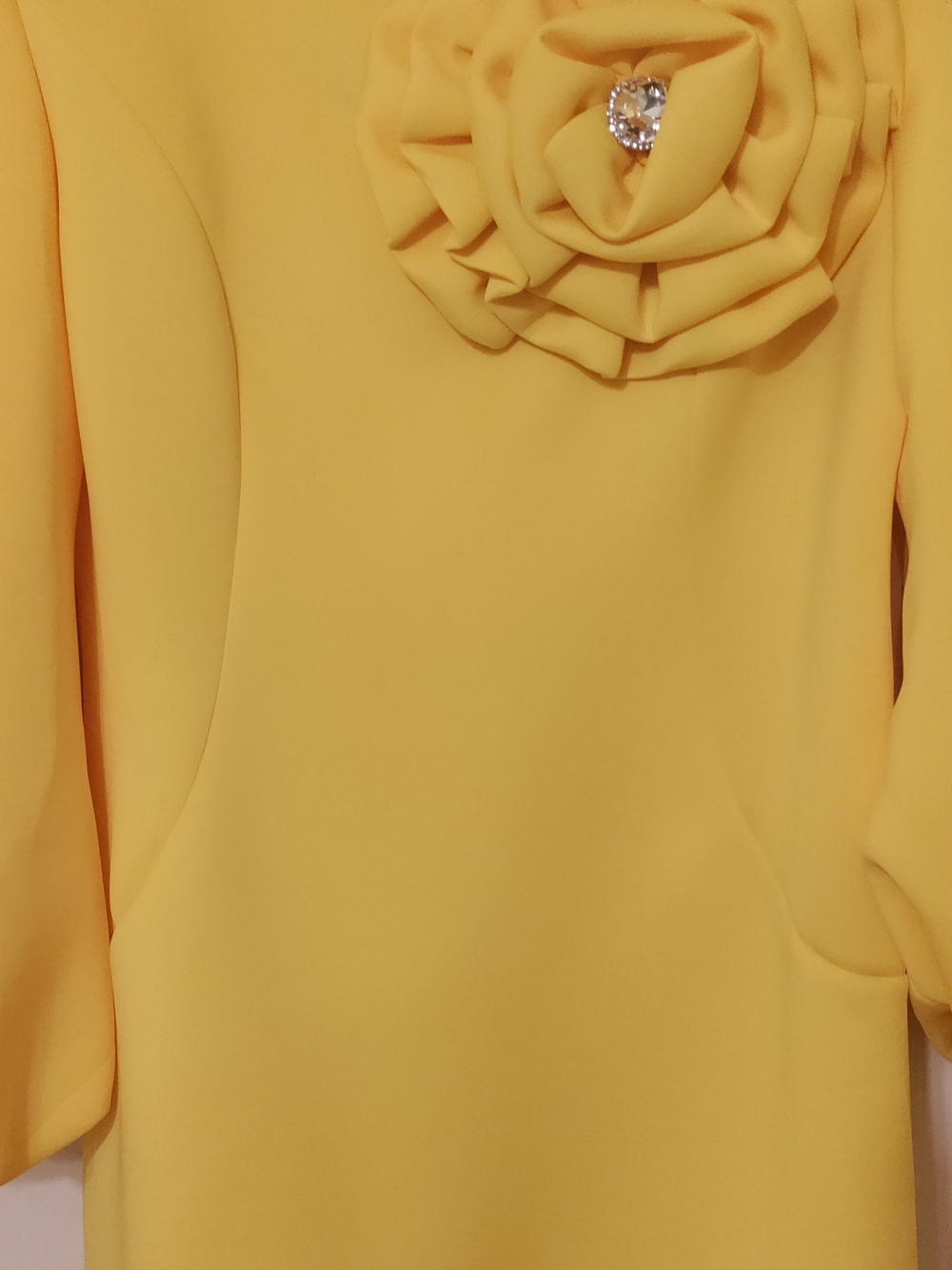 Midi Dress with Floral Jewel Accent in Yellow